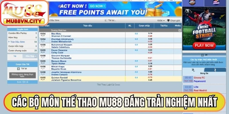 Các bộ môn thể thao MU88 đáng trải nghiệm nhất